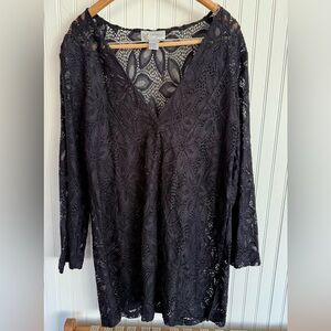 J. Valdi Black Lace Swim Cover Up Size M